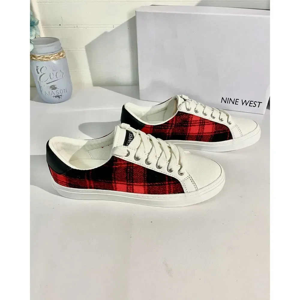 Nine West Best Casual Red Plaid Sneakers